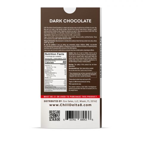 Delta 8 THC Dark Chocolate Bar - 500mg