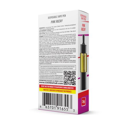 D8, THCP Vape Pen - 2700mg - Pink Rozay - Indica - 3ml - Chill Extreme - Thumbnail 3